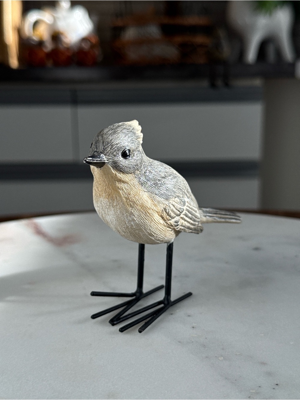 Rustic Grey Bird Figurine Metal Legs Farmhouse Decor
